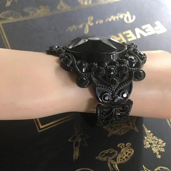Gothic Ornate Black Clamper Wide Bracelet - Picture 3 of 5